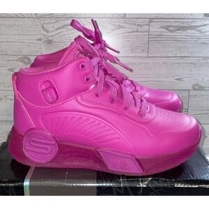 Skechers Remix Neon Pink High Top Light Up Sneakers Girls Size 4 Charging Cord